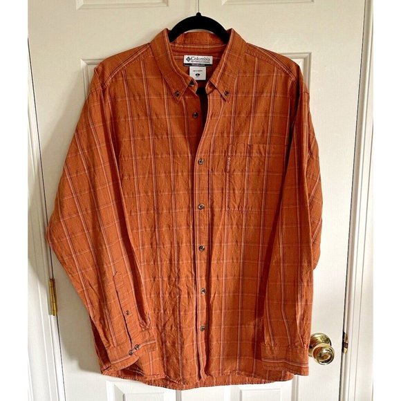 Columbia Shirt Mens L Burnt Orange Plaid Long Sleeve Button Up 100% Cotton - Picture 2 of 7